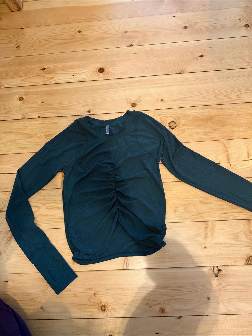 FP Movement Free People Dark Teal Ruched Long Sleeve Thumbhole Top M